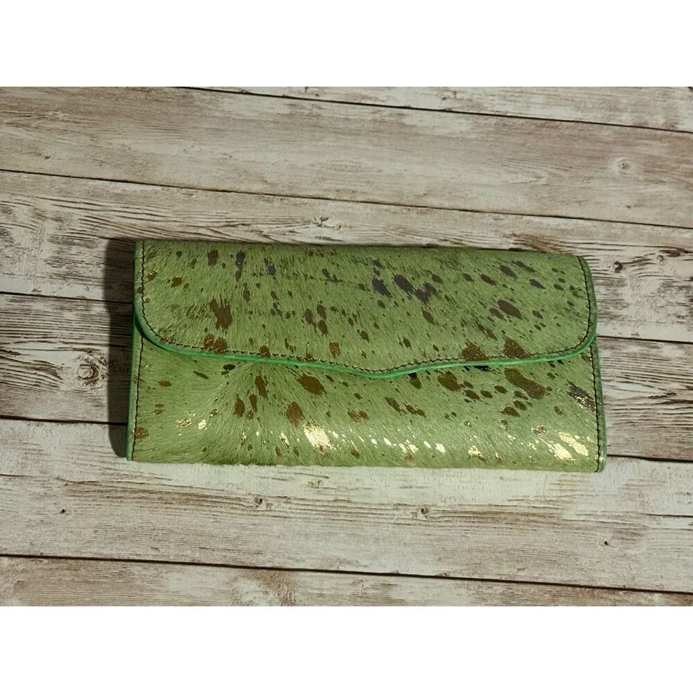 Green Dyed with Cow Hide Leather Gold Splatter Print Wallet  Brand NEW!!